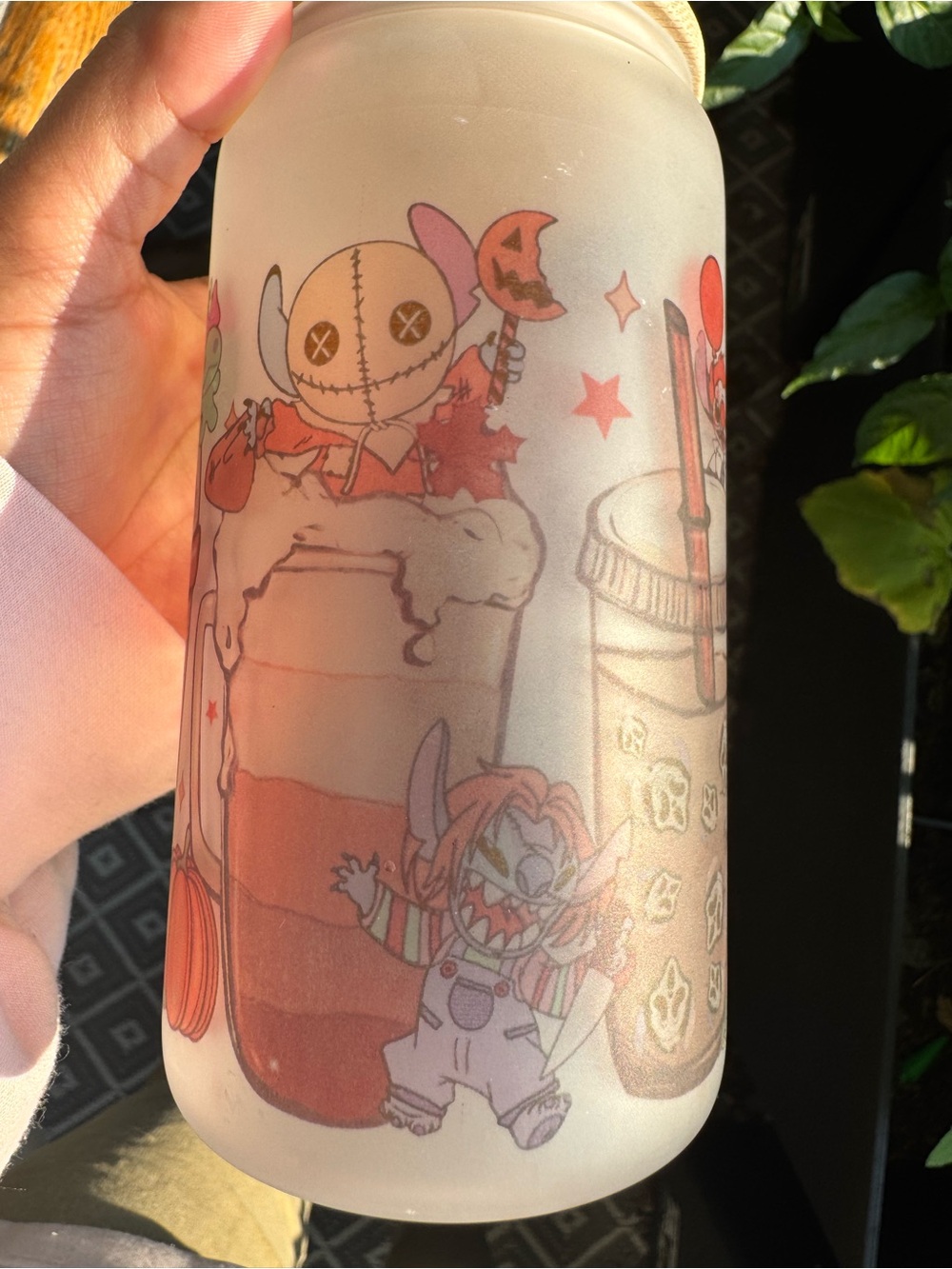 Halloween Horror Character Frosted Glass Tumbler with Bamboo Lid